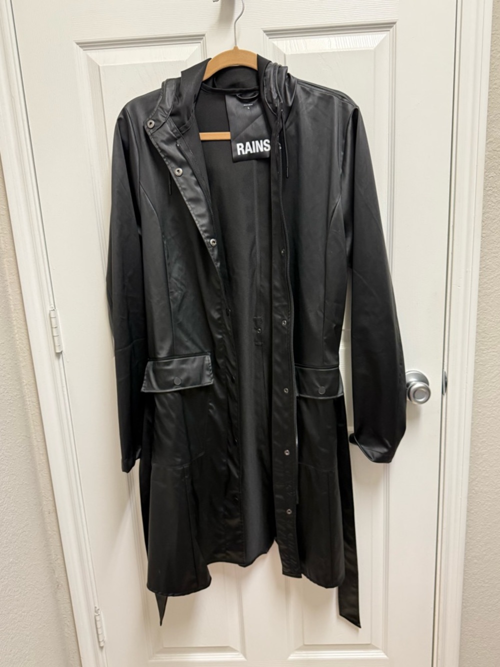 Rains Black Long Length Rain Jacket